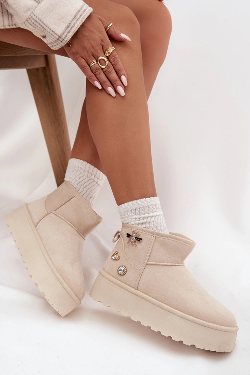 Śniegowce Damskie Na Platformie Z Przypinkami Jasnobeżowe Maelle