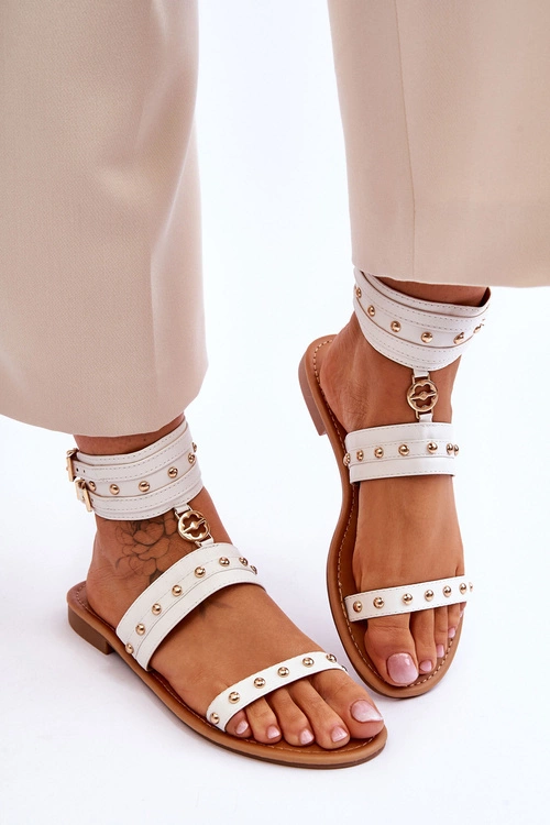 Wyjątkowe Sandały Damskie Z Ćwiekami Białe Selina