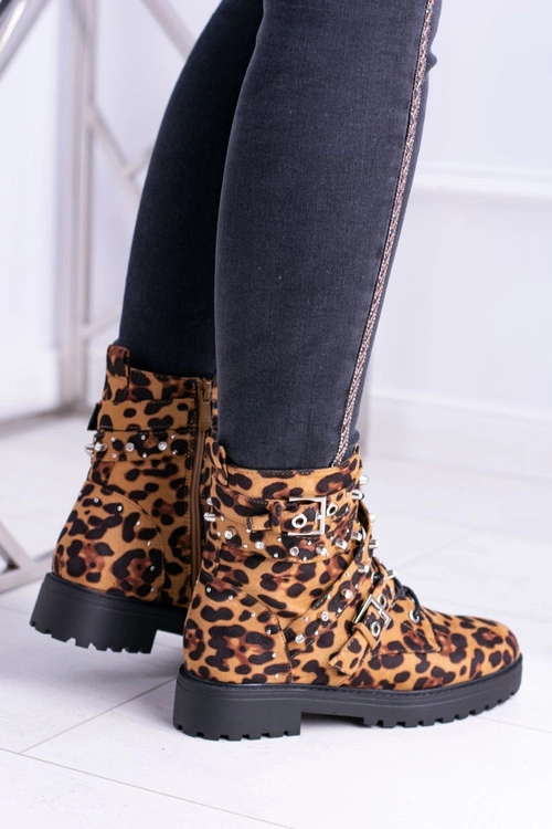 Damskie Botki Wysokie Trapery W Panterkę Albere