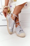 Sznurowane Ażurowe Espadryle S.Barski L17704 Srebrne