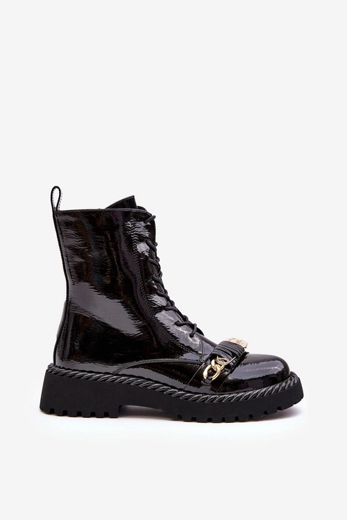 Damskie Lakierowane Botki Workery Z Ozdobą Czarne S.Barski MR870-67