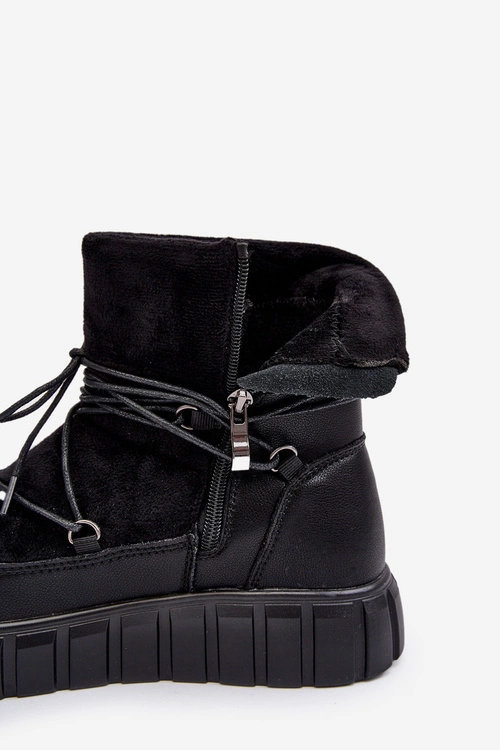 Skórzane Śniegowce Botki Na Platformie Czarne Maxava