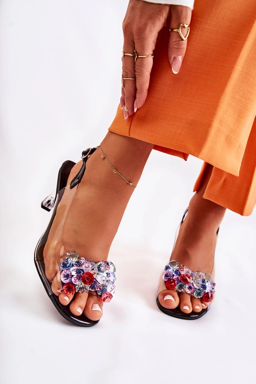 Eleganckie Sandały Z Kryształami Czarne Lanette