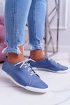 Półbuty Damskie Tenisówki Maciejka Skórzane Jasno Niebieskie 4049A