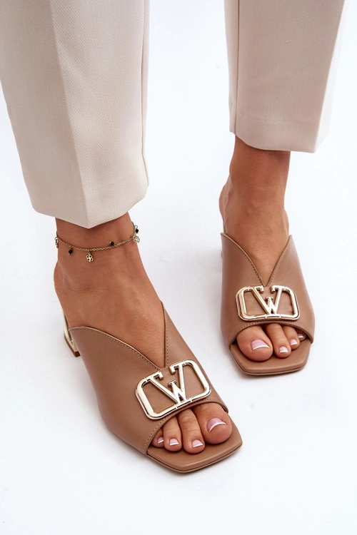 Eleganckie Klapki Damskie Na Obcasie Laura Messi 2771 Beżowe