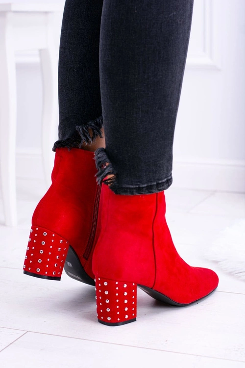 Ciepłe Damskie Botki Na Słupku Czerwone Jokasta