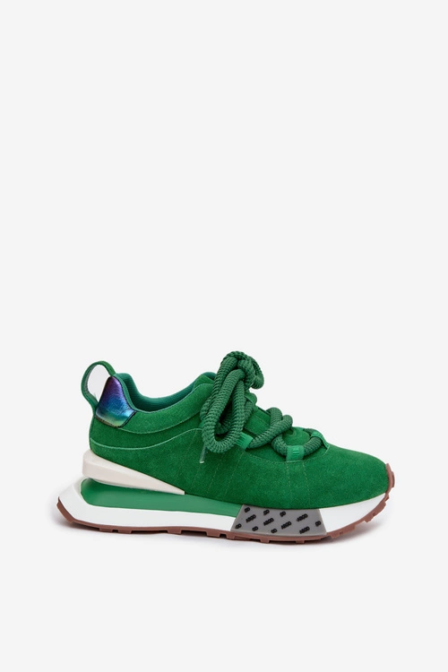 Zamszowe Sneakersy Damskie Na Platformie Z Grubym Sznurowaniem Artiker 55C0136 Zielone