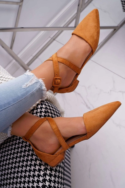 Damskie Balerinki Zamszowe w Szpic Camel Vontare