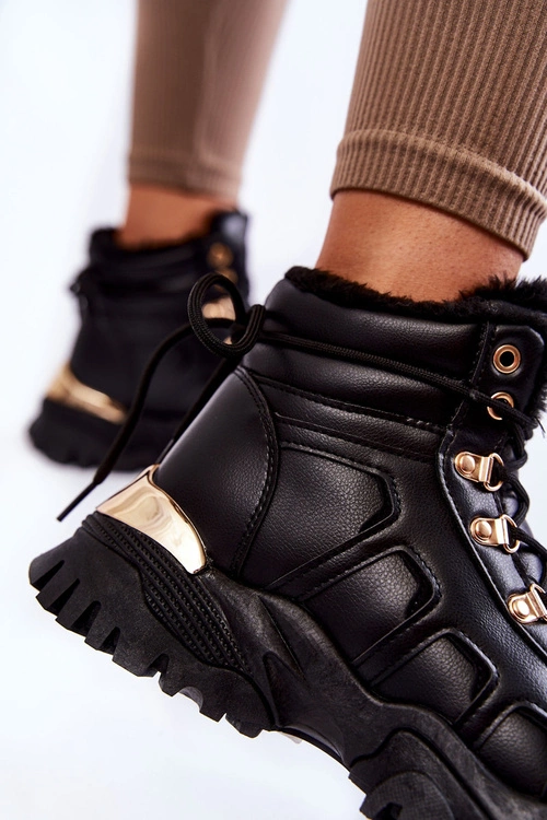 Damskie Ocieplane Botki Trapery Na Platformie Czarne Ofelia