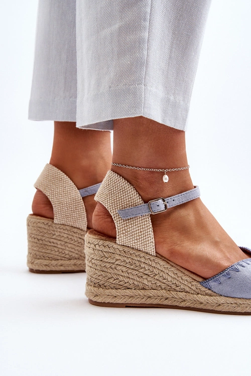 Zamszowe Sandały Espadryle Na Koturnie Z Plecionką Niebieskie Raylin