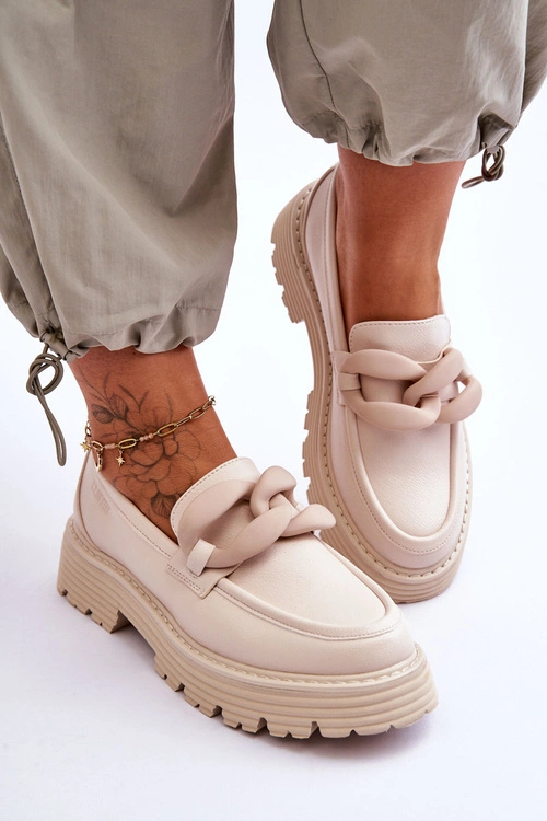 Skórzane Mokasyny Półbuty Big Star LL274581 Beżowe