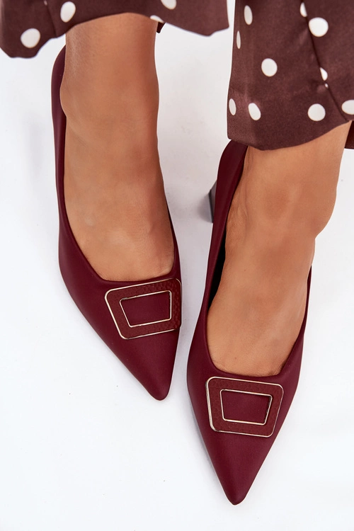 Czółenka Na Słupku Z Ozdobną Klamrą Bordowe Seriva