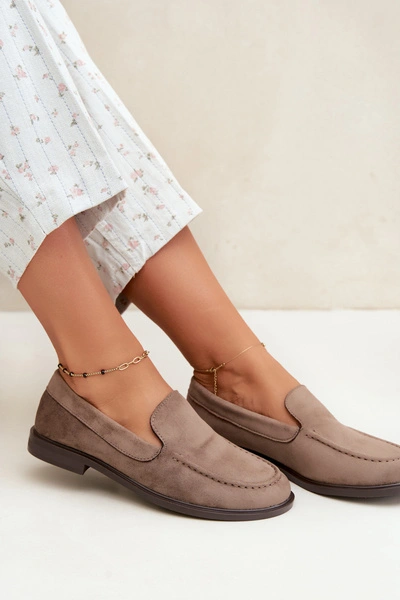 Loafersy Mokasyny Damskie Z Eko Zamszu Taupe Laisie