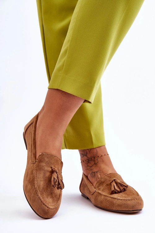 Zamszowe Klasyczne Mokasyny Z Frędzlami Brązowe Averil