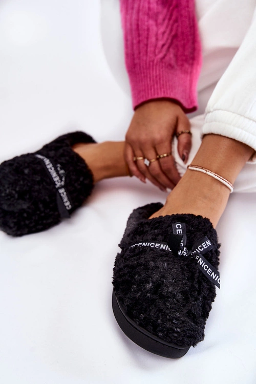 Damskie Futrzane Papcie Z Kokardką Czarne Ryana