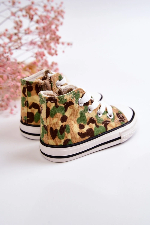 Dziecięce Wysokie Trampki Na Suwak Beżowo-Zielone Filemon