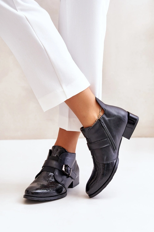 Skórzane Niskie Botki Na Zamek Maciejka 06692-01 Czarne