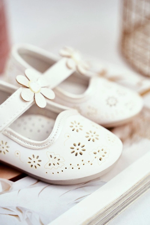 Balerinki Dziecięce na Rzepy Kwiatuszek Białe Flored