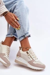 Damskie Sneakersy Na Koturnie Beżowo-Białe Sivan