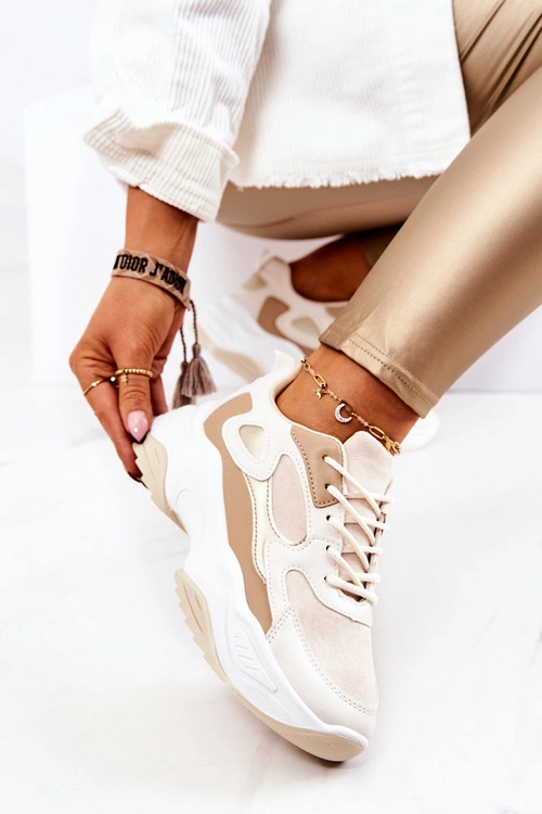 Sportowe Buty Sneakersy Beżowe Retroque