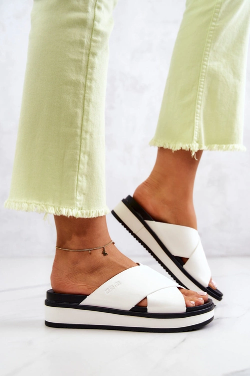 Skórzane Damskie Klapki Big Star JJ274723 Białe