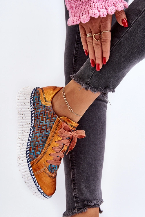 Skórzane Buty Sportowe Damskie Maciejka 06327-18 Pomarańczowe