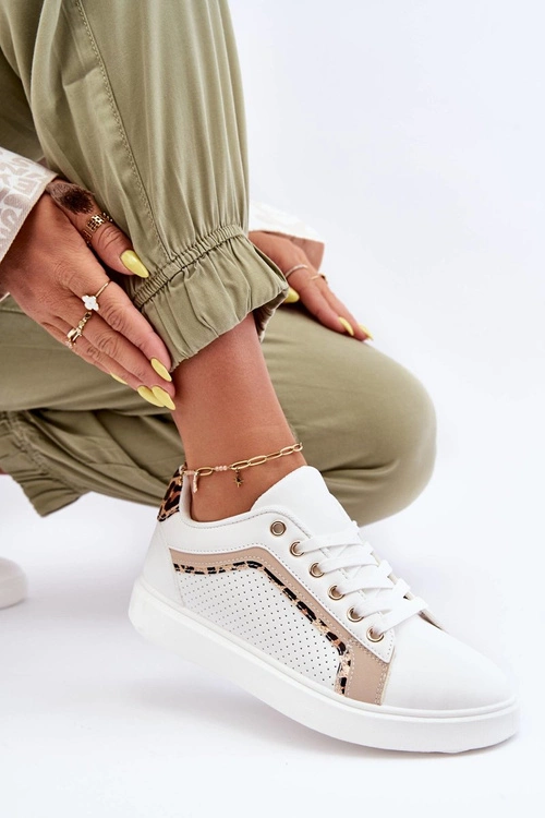 Klasyczne Buty Sportowe Damskie Biało-Beżowe Amaranti