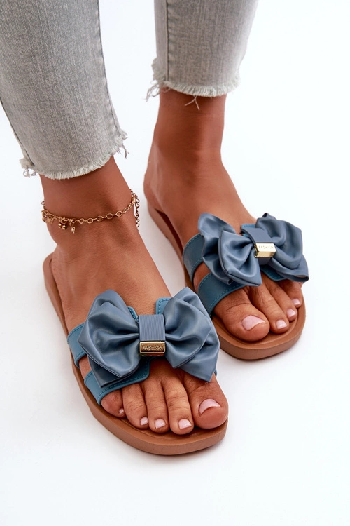 Klapki Damskie Z Kokardą Niebieskie Rivarina