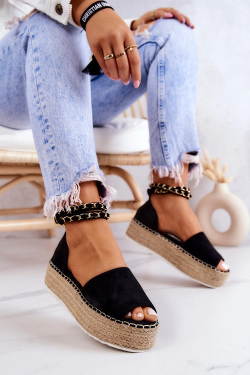 Sandałki Espadryle Na Platformie Czarne Jeannie