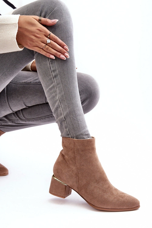Zamszowe Damskie Botki Na Obcasie Beżowe Mebassa