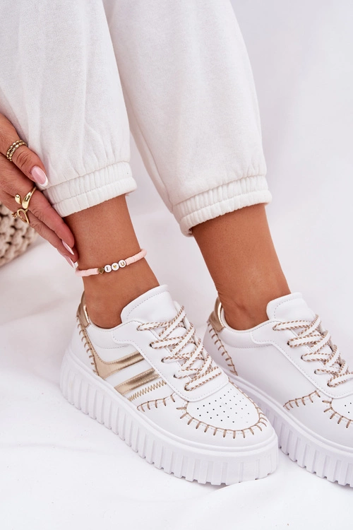 Sneakersy Damskie Na Platformie Złote Ofenale