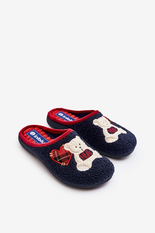 Damskie Domowe Klapki Kapcie Z Misiem Inblu EC000095 Granatowe