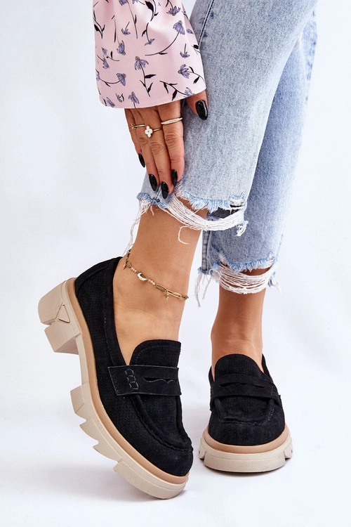 Damskie Półbuty Mokasyny Na Płaskim Obcasie Czarne Fletcher