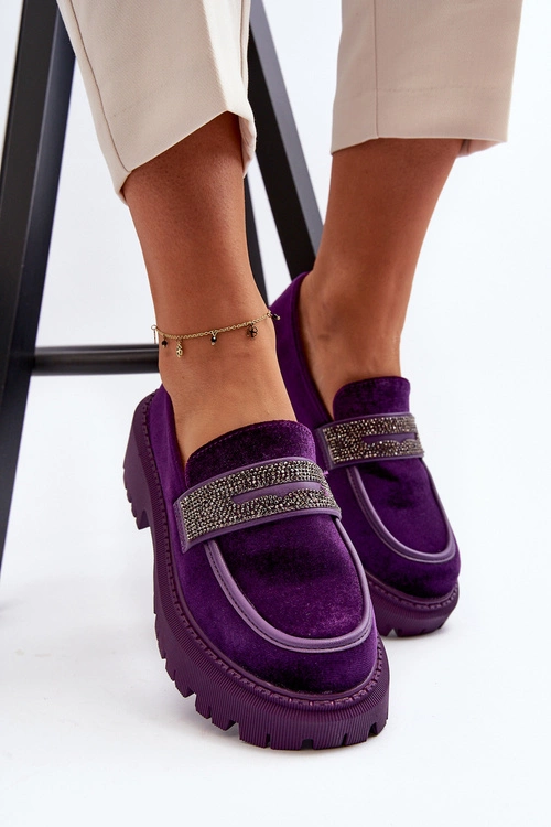 Damskie Welurowe Mokasyny Z Ozdobą Fioletowe Wendreda