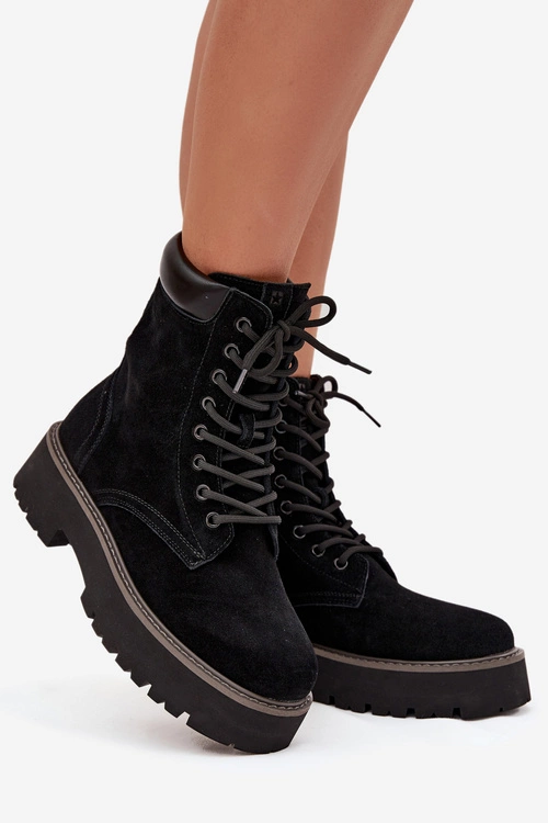 Zamszowe Botki Workery Damskie Sznurowane Big Star SS274791 Czarne