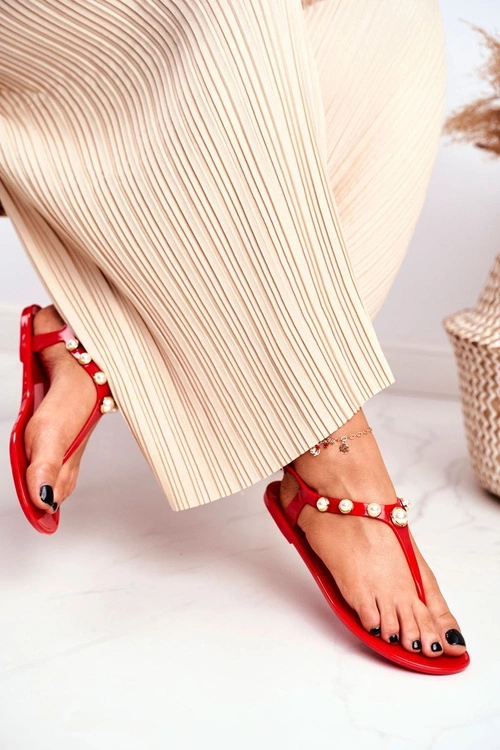 Damskie Gumowe Sandałki Czerwone Japonki Perełki Denise