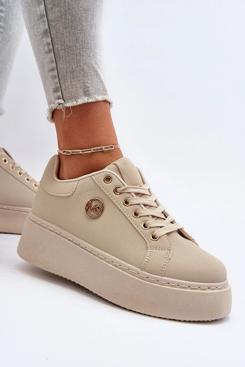 Sneakersy Damskie Na Platformie Beżowe Eshen