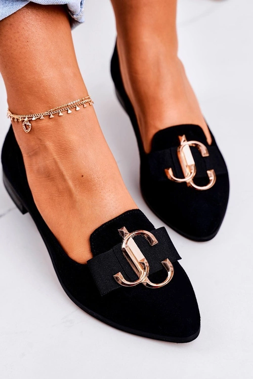 Damskie Zamszowe Mokasyny Baleriny Czarne Mary-Jane