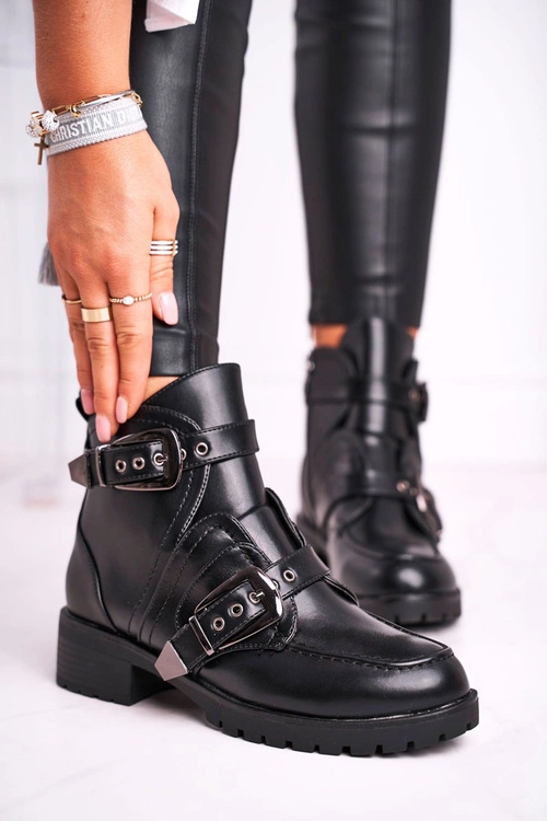 Damskie Botki Z Klamrami Ocieplane Skadi Czarne