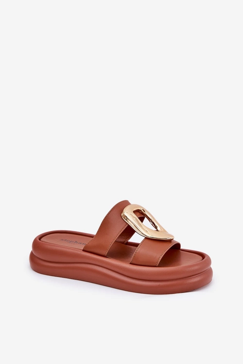 Klapki Damskie Na Platformie Ze Złotym Detalem Camel Ularinea