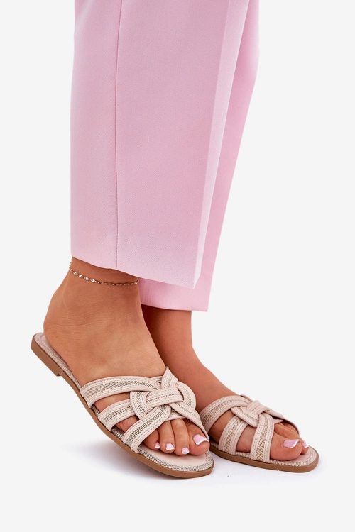 Klapki Damskie Płaskie Z Przeplatającymi Się Paskami Beżowe Acimine