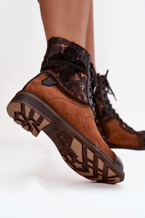 Skórzane Botki Damskie Z Naturalnej Skóry Na Płaskim Obcasie Maciejka 07004-29 Camel