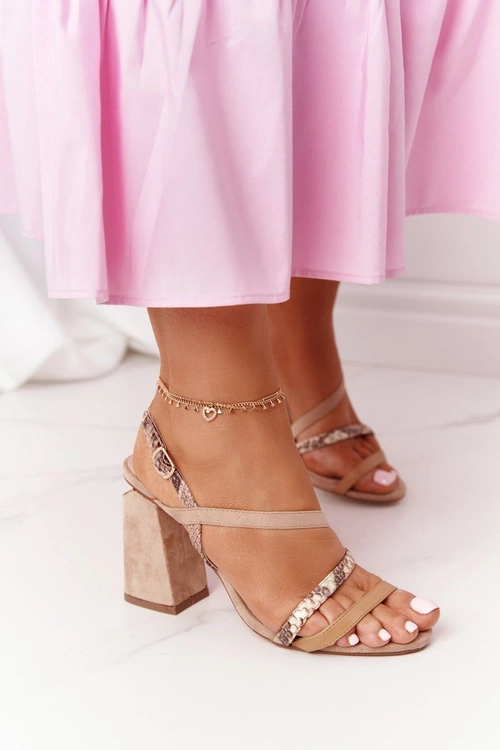 Zamszowe Sandały Na Obcasie S.Barski LJ432-1 Beżowe