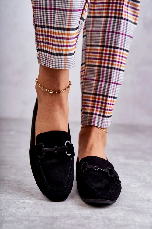 Zamszowe Mokasyny Z Ozdobą Czarne Santi