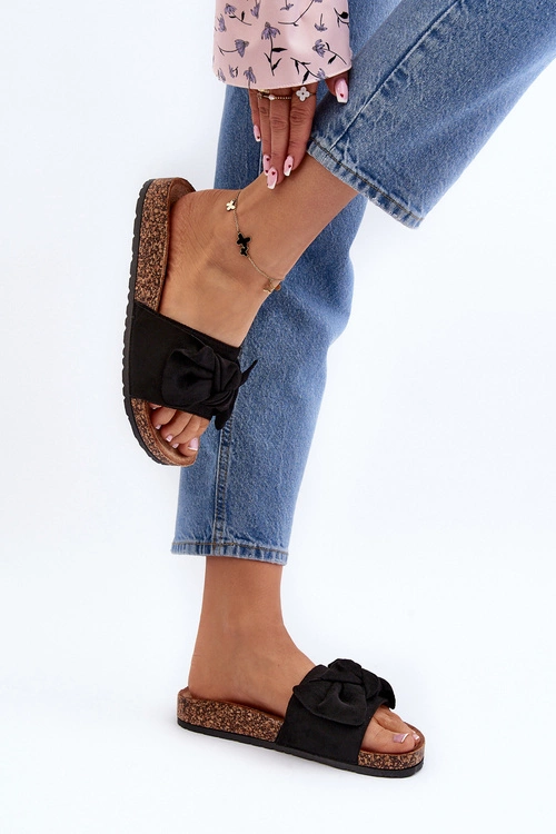 Damskie Klapki Z Kokarda Czarne Ezephira