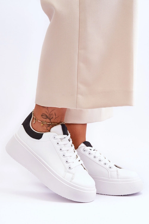 Buty Sportowe Na Masywnej Platformie Biało-Czarne Boneti