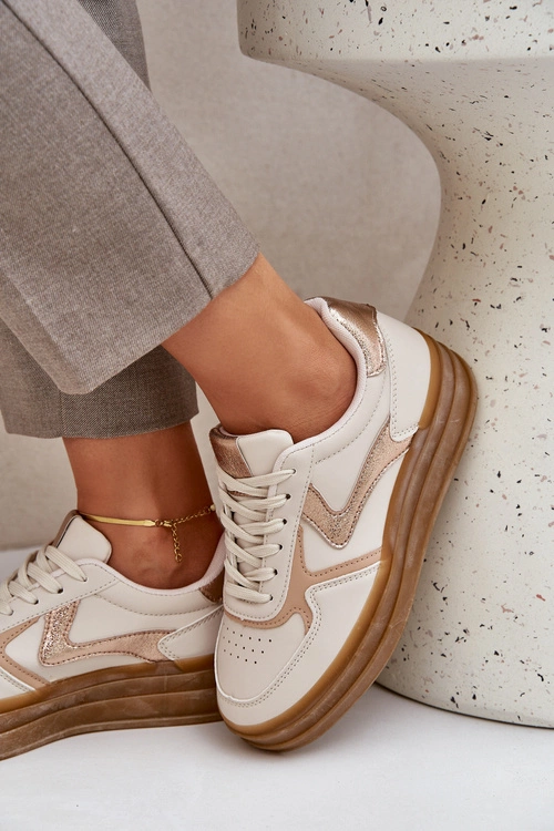 Sneakesy Damskie Na Platformie Beżowe Annines