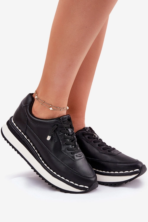 Skórzane Sneakersy Damskie Na Platformie Big Star RR274A335 Czarne