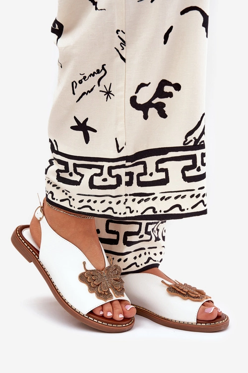 Sandały Damskie Na Płaskim Obcasie Z Ozdobą Białe Setorina