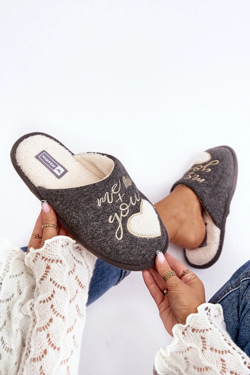 Damskie Klasyczne Kapcie Wsuwane Ocieplane Szare Mabira